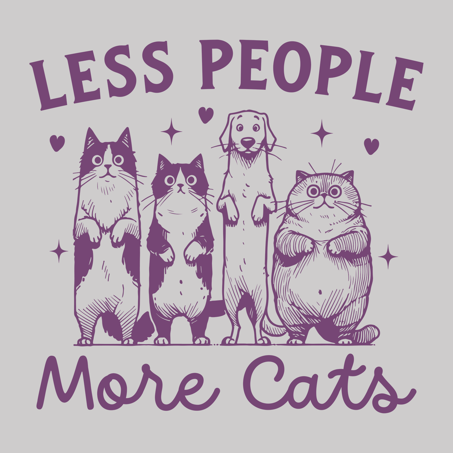 Less People More Cats (Front Print) (Adult Short Sleeve T-Shirt)